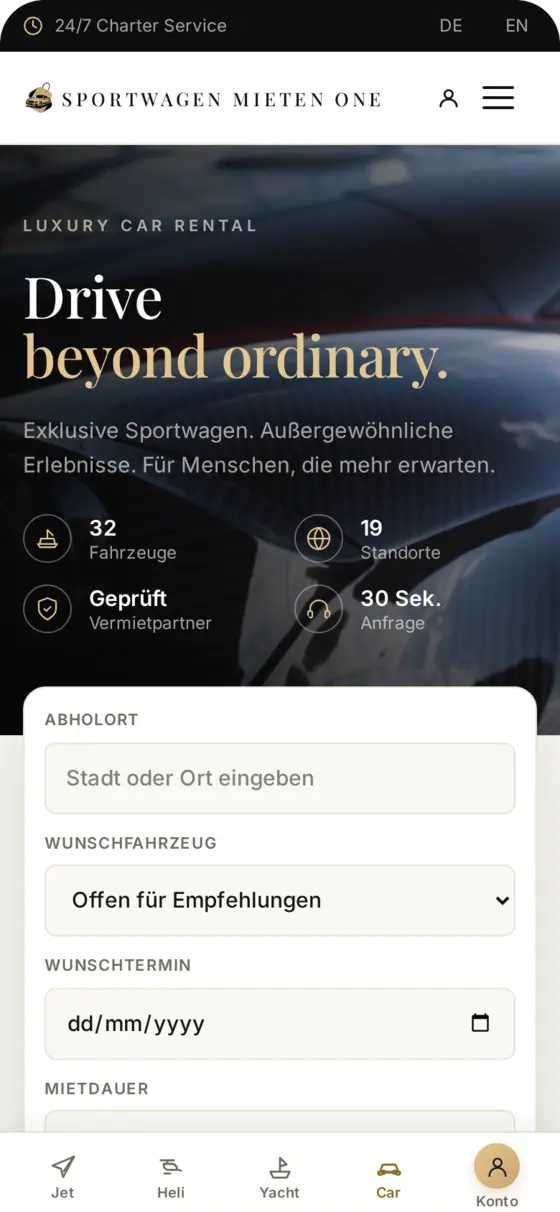 Sportwagen Mieten One App