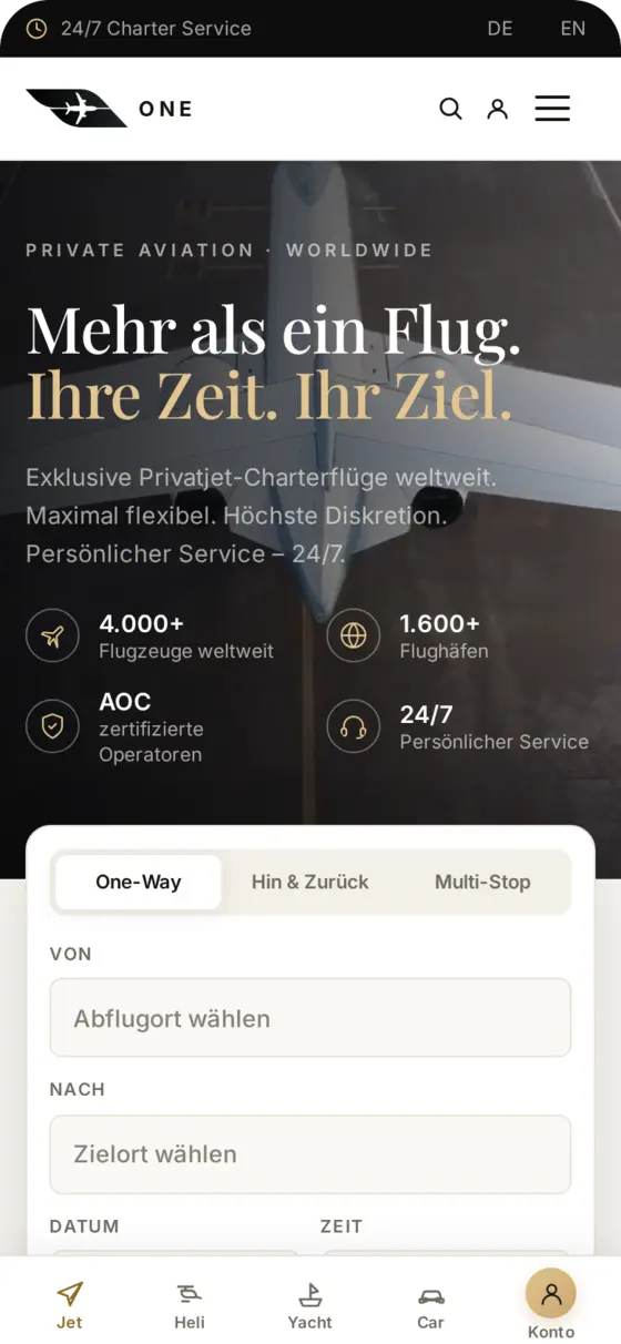 Privatjet One Buchung